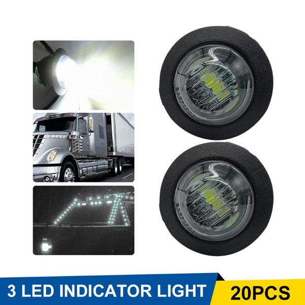 

car headlights 20pcs 12v 3led 3/4" truck trailer round side marker lights clearance turn signal lamp white warning