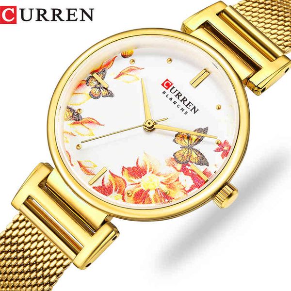 Curren Aço Inoxidável Mulheres Relógio de Moda Top Marca Quartz Ladies WristWatch Bayan Kol Saati 9053 Relógio Feminino Belo Presente Q0524