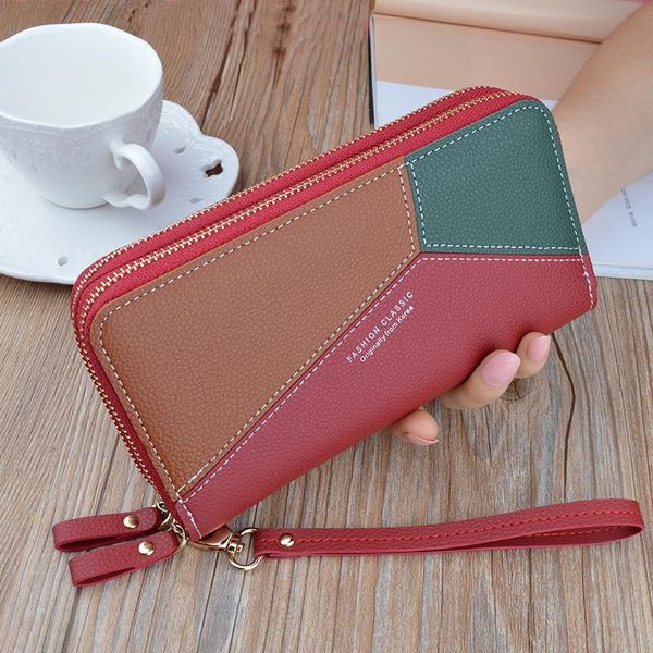 

wallets monnet cauthy arrival long large capacity multi-card slot two zipper purse patchwork color red black blue