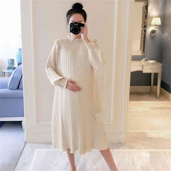 

maternity dresses chiffon pleated long pregnancy dress casual loose clothes for pregnant women fashion plus size 210922, White