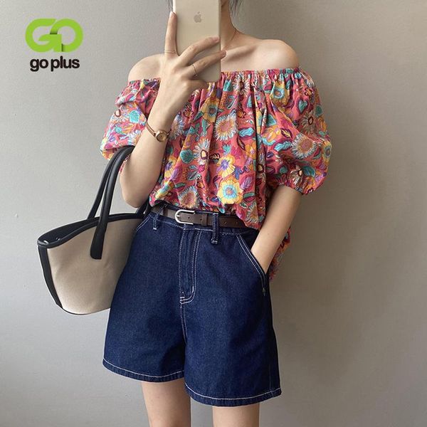 

women's blouses & shirts goplus fashion floral chiffon women casual lantern sleeve slash neck summer loose streetwear female, White