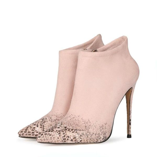 

boots fashion ankle boot woman 2021 autumn leather velvet snakeskin with a gradient of 10/12cm high heel shoe size 34-47, Black