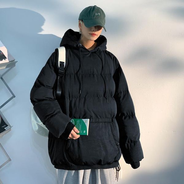 

men's down & parkas 2021 winter light and shadow white wall large size hooded drawstring warm set bread jacket cotton coat, Black