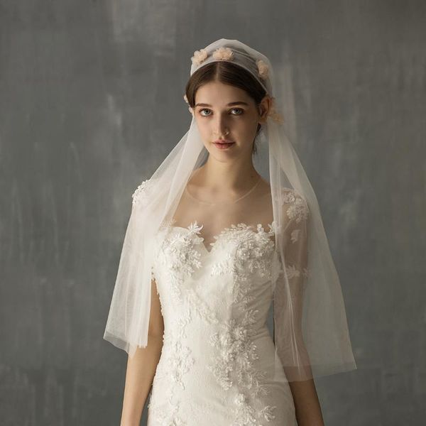 

bridal veils simple elegant elbow length wedding pink sweetheart flowers headdress for travel studio po prop v632, Black