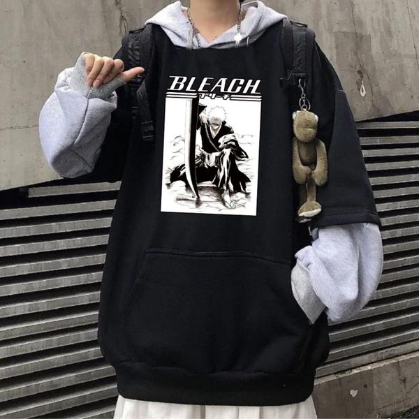 

men's hoodies & sweatshirts japanese anime bleach pullovers harajuku manga kurosaki ichigo fighting posters graphics winter warm, Black