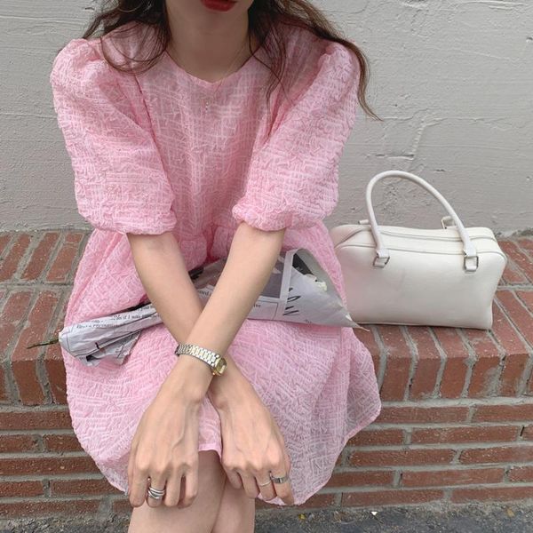 

casual dresses princess pink slim prom femme loose mini dress stylish summer short sleeves chic streetwear all match sexy, Black;gray