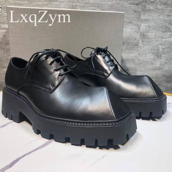 

dress shoes men luxury full cowhide handmade gentleman black lace up thick sole male stylish toe