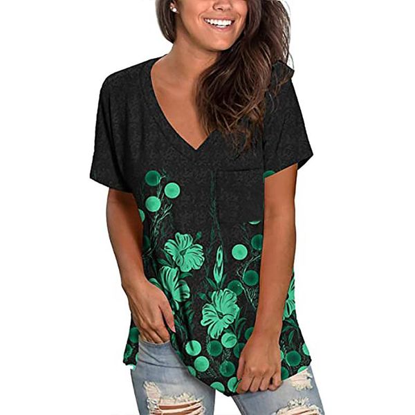 

women's t-shirt printed flowers summer 2021 clothing v-neck loose female fashion casual style tees ladies short sleeves, White