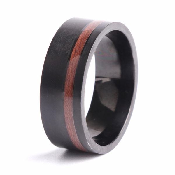 

wedding rings classic men charm ring fashion 8mm wood inlay black stainless steel engagement jewelry for male gift, Slivery;golden