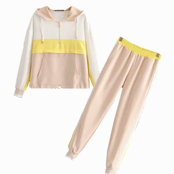 

pant female fashion contrast color baseball pullover jacket women + pencil jogging pants suits two piece set loose tracksuit, White