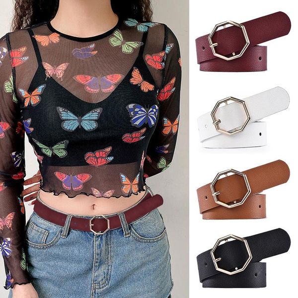 

belts pu leather women belt gold pin buckle wasit for dress white black wild fashion female waistband, Black;brown