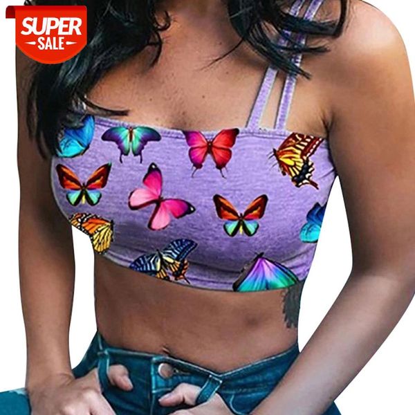 

women butterfly pattern printed camisole cotton colorful slash neck tank strapless crop camis summer casual outwear #or03, White