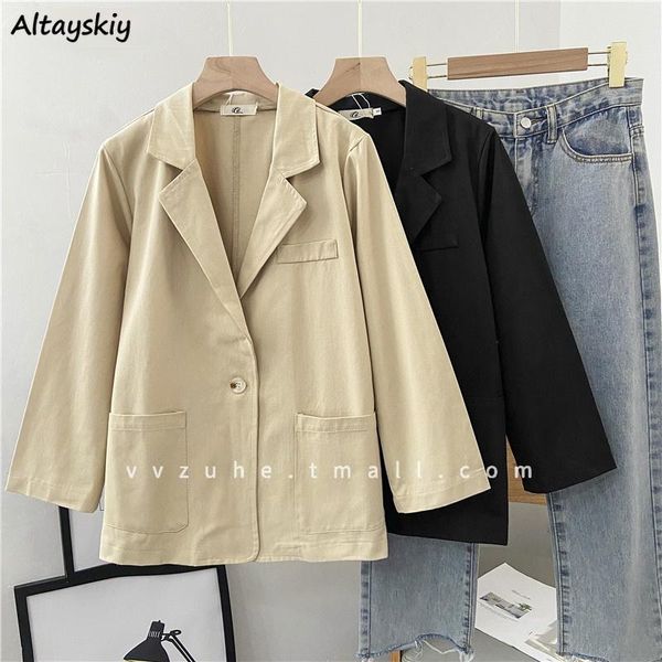 

women blazers solid loose classic fashion korean style temperament daily all-match notched ulzzang overcoats vintage casual chic women', White;black