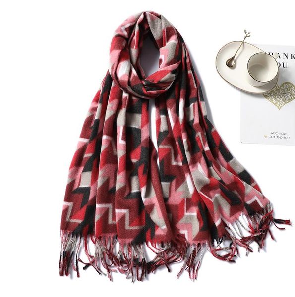 

scarves autumn winter red scarf women's fashion geometric pattern tassels warm long cashmere shawl luxury for ladies, Blue;gray