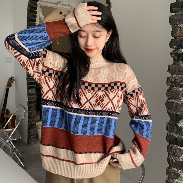 

women's sweaters sweater japanese soft milk 2021 winter casual chic korean vintage lazy style loose pullover for female, White;black