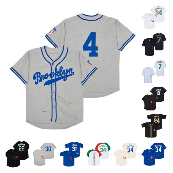 Vintage Fernando Valenzuela Baseball Jersey Mookie Betts 1945 1963 1981 Crema Bianco Grigio Blu Nero Maglia cucita retrò