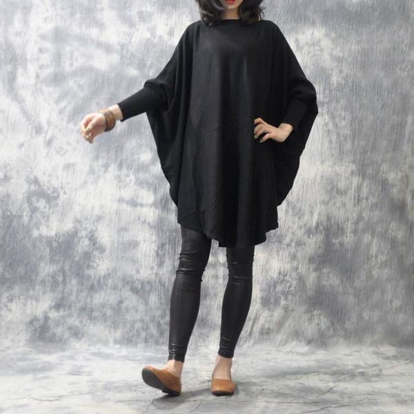 

women round neck long sweater batwing sleeve asymmetrical knitted jumper autumn winter split korean pullover loose casual 4 women's swe, White;black