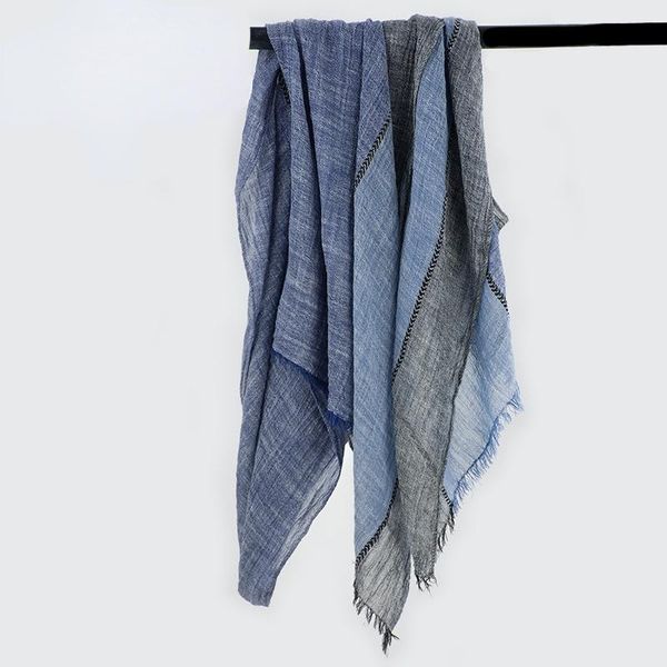 

scarves cotton linen scarf female splicing plain color literary style su shawl temperament easy to wear, Blue;gray