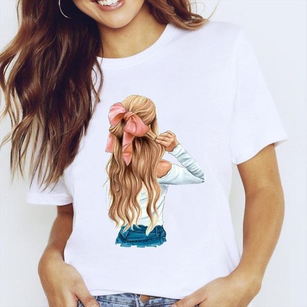

graphic cartoon fashion womens short sleeve 90s cute style clothes clothing tees print female t shirt, White