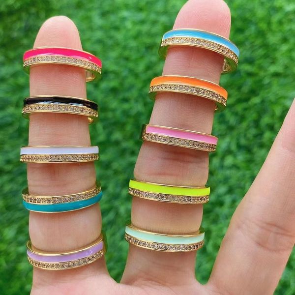 10 pcs CZ Crystal Micro Pave Rainbow Ringcolorful Enamel Anel Jóias Trendy 2021 Jóias Presentes Festa