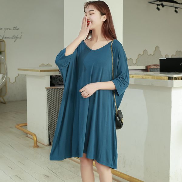 

women's sleepwear modal summer nightgown black loose night nightwear short sleeve v-neck sleeping 6m67, Black;red