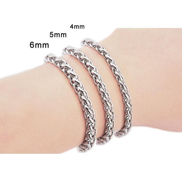 

link, chain 4/5/6mm stainless steel for men women silver/gold metal wheat woven bracelets femme acier inoxydable hip hop jewelry, Black