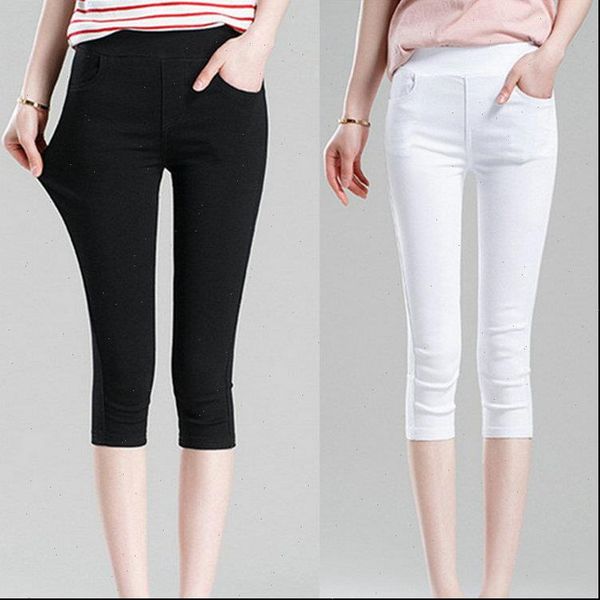 

womens women pants summer black leggings slim thin stretch trousers white casual capris pencil plus size 4xl 5xl 6xl, Black;white