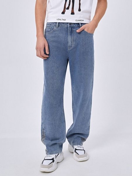 

men slant pocket contrast panel jeans 66yr#, Blue