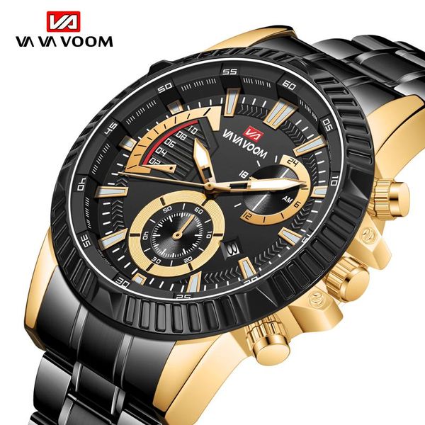 

wristwatches vava voom brand men watches luminous quartz watch men's stainless steel band 30m waterproof date relogio masculino, Slivery;brown