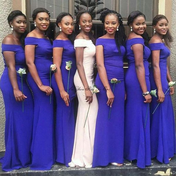 

bridesmaid dress royal blue god mother off the shoulder sheath dresses lace up back long prom gowns vestidos de gala, White;pink