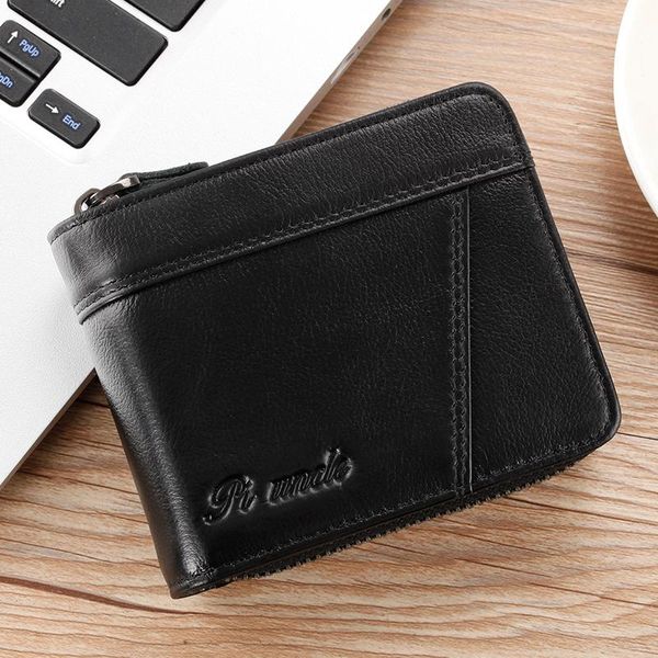 

wallets genuine leather men's short wallet women's clutch money purse small mini walet pocket fashion zipper party coins shopping, Red;black