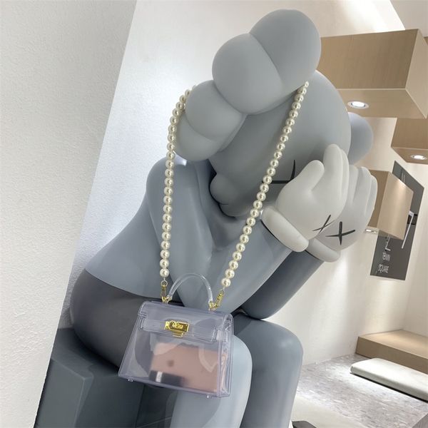 

2021 spring and summer new pearl chain small square transparent jelly bag