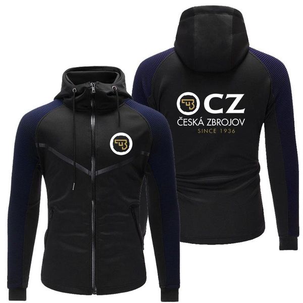 

men's hoodies & sweatshirts 2021 hooded cz ceska zbrojovka logo printed custom made spliced man zipper jacket hoodie leisure men racing, Black