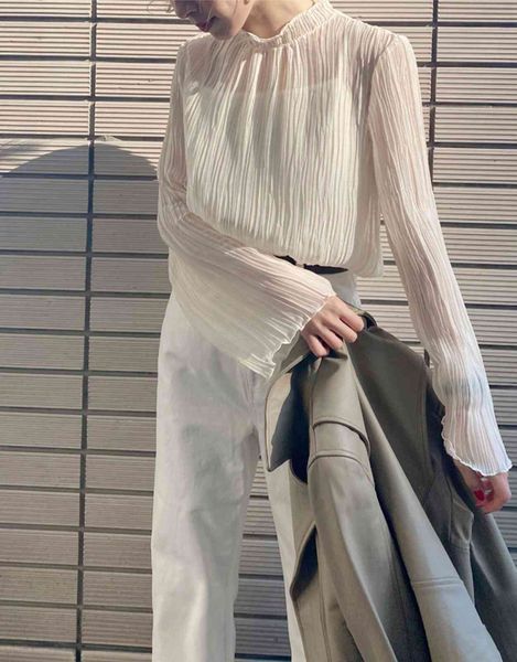 

white color lace mesh elegant vintage long sleeve blouse women korean japanese trendy 210427