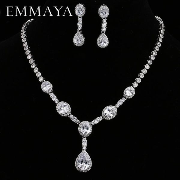 

earrings & necklace emmaya zircons brand gorgeous micro inlay full cz stones around crystal party wedding jewelry sets for women, Silver