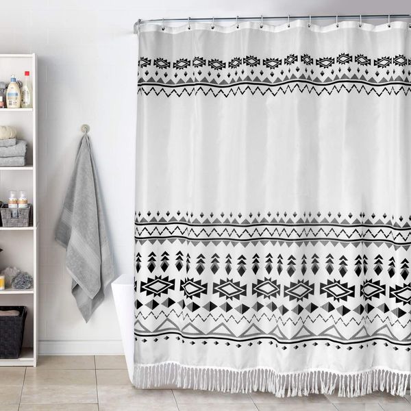 

tassel shower curtains, fabric boho shower curtain set geometric stripe black and white bathroom decorative bohemian curtain