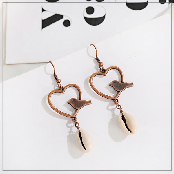

vintage bohemian ethnic style pendant earrings love heart shaped bird natural shell decoration 2021 jewelry gift dangle & chandelier, Silver
