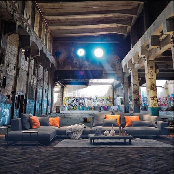 

wallpapers retro industrial wind abandoned factory graffiti workshop 3d po bar ktv space extension wall mural paper