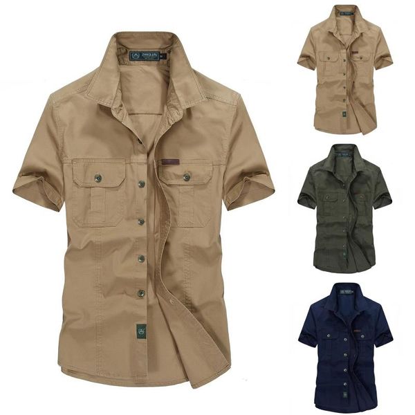 

men's casual shirts cotton outdoor military style washed short sleeve shirt blouse men plus sizes mens slim fit chemise, White;black