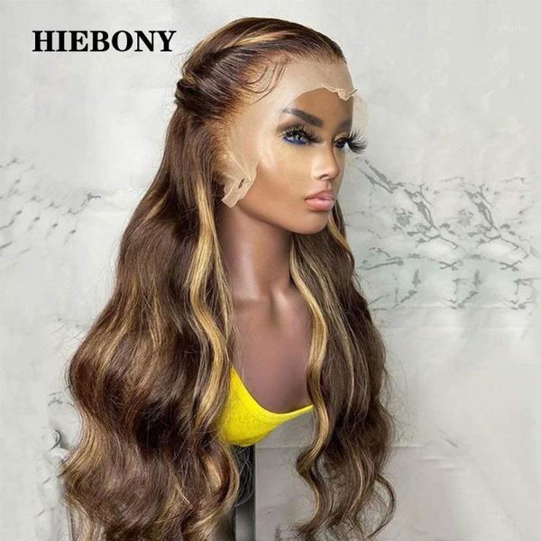 

highlight 4/27 body wave lace front human hair wigs with baby brazilian 13x6 wavy bleached knots1, Black;brown