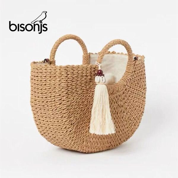 

fashion womens straw hand-woven messenger bags bohemian shoulder bag 2021 summer tassel moon shape seaside resort women tote cross body