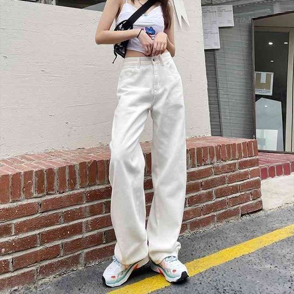 

woman jeans casual high waist wide leg denim trousers long white pants streetwear vintage fashion harajuku straight pants, Blue