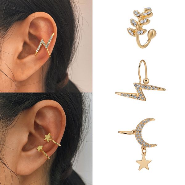 

charms earrings ear bone u-type nail five pointed star creative personality c-type cartilage clip double layer without hole, Golden