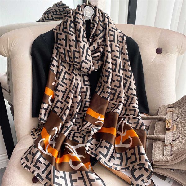 

women's satin thin shawl brand beach towel decoration versatile imitation silk scarf, Blue;gray