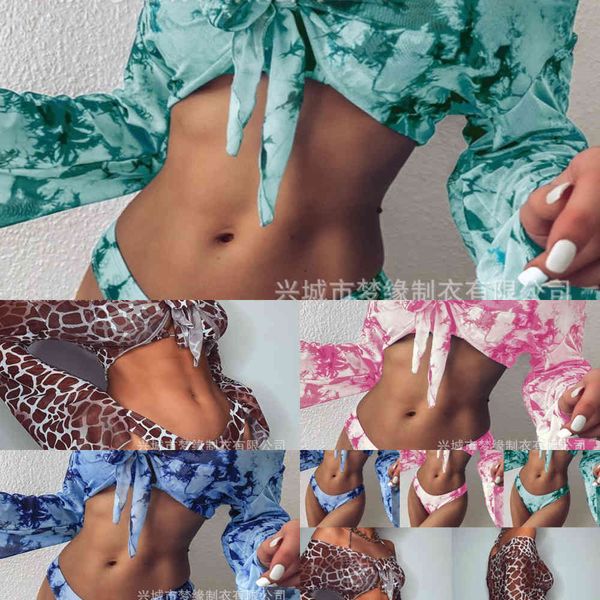 

tie dye women's split swimsuit long 2020 sleeve three piece leopard bikini2021, White;black