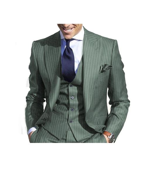 

men's suits & blazers pinstripe suit slim fit stripe peaked lapel jacket vest pants sets, White;black