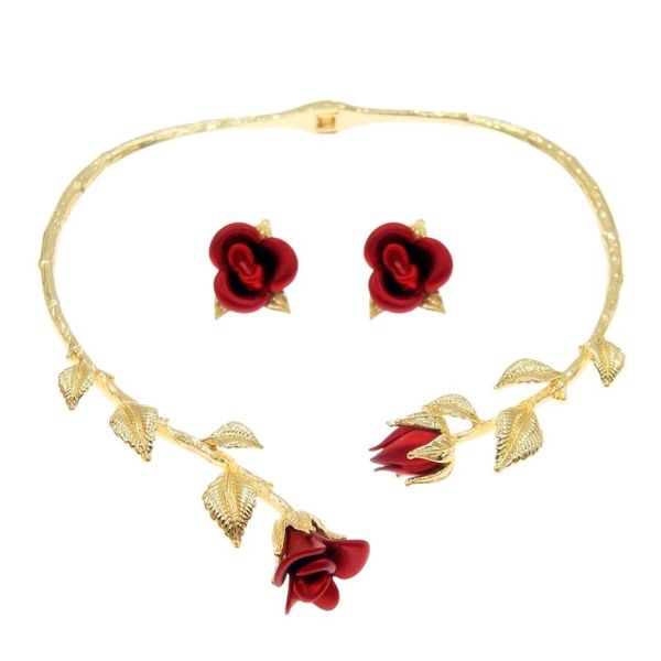 

earrings & necklace selling italian gold plated jewelry set rose woman wedding banquet gift h0055, Silver