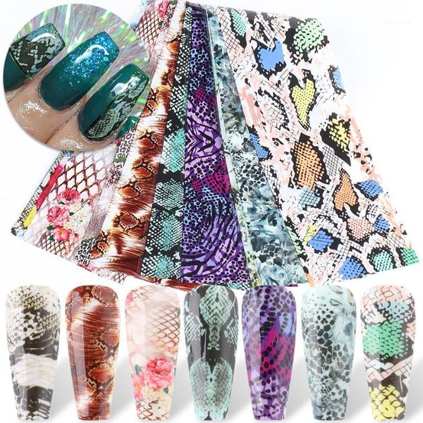 

10pcs snake print nail foil sticker set animal skin transfer slider adhesive polish decal manicure wraps art decor jisw71061, Black