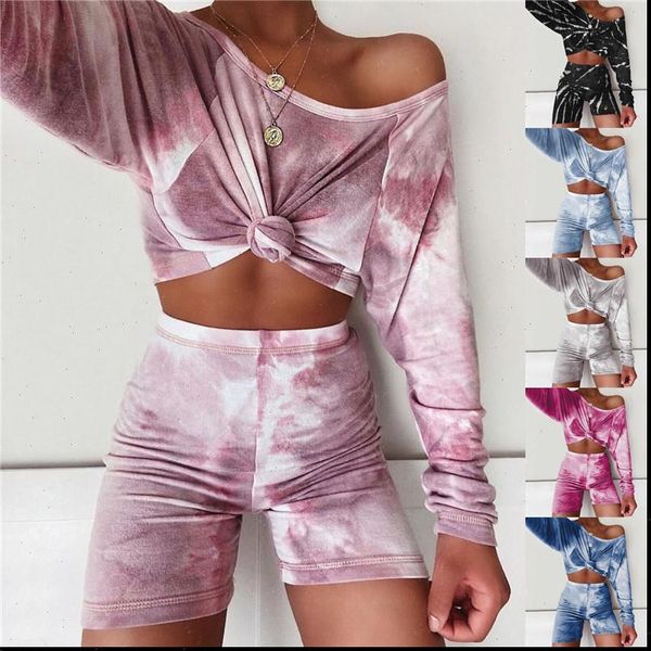 

summer pajama set fashion women sleepwear tie dyeing print long sleeve amp shorts pj ladies loungewear nightwear, Black;red