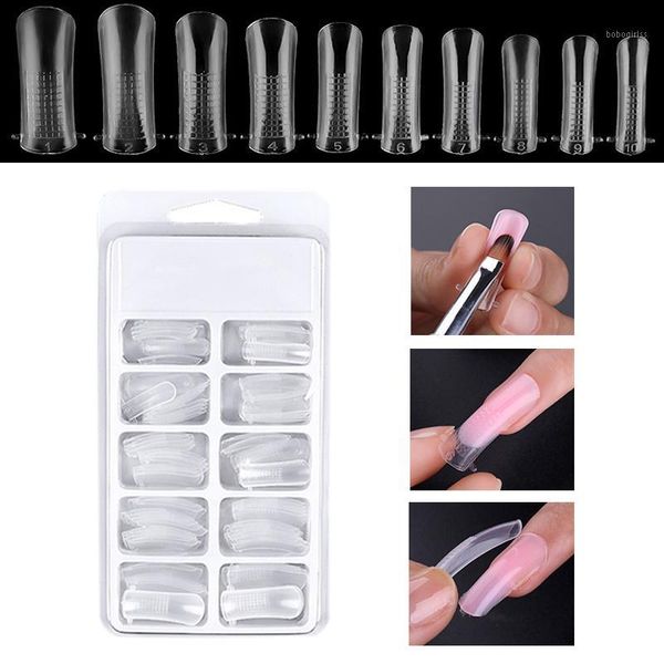 

100pcs transparent false nail tips include 10 kinds size fake model reusable fast extension manicure tool crystal1, Red;gold